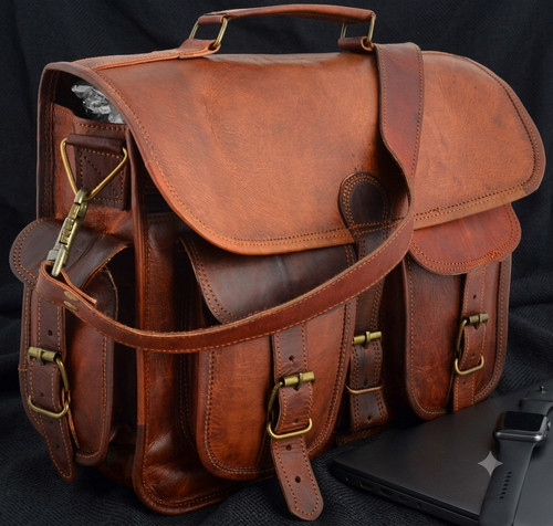Leather goat laptop messenger - laptop,